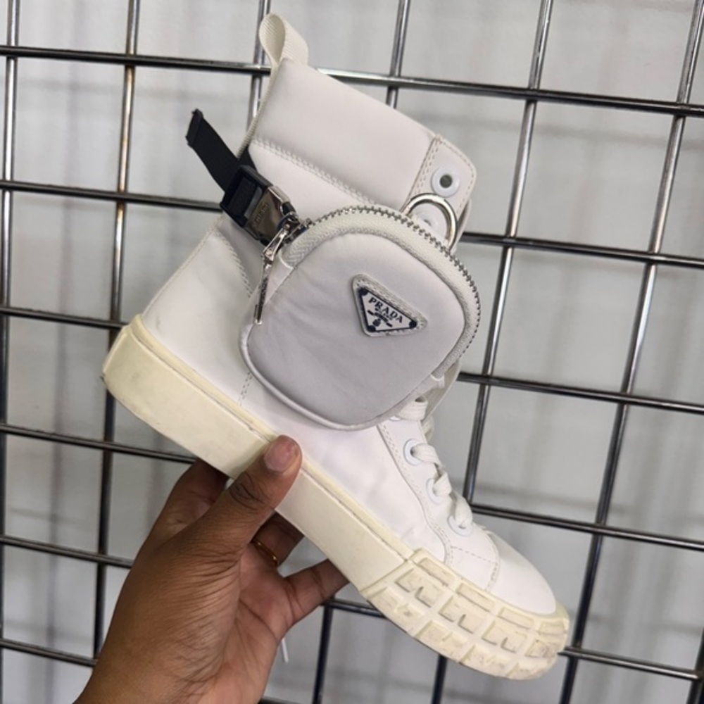 PRADA Re-Nylon Metal Triangle Logo‎ Pouch Pocket High Top sneaker size  37